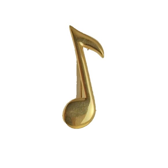 D'ORLAN Signed Vintage Gold-Tone Eighth Note Brooch Music Symbol Half Beat 1980s - Picture 4 of 8